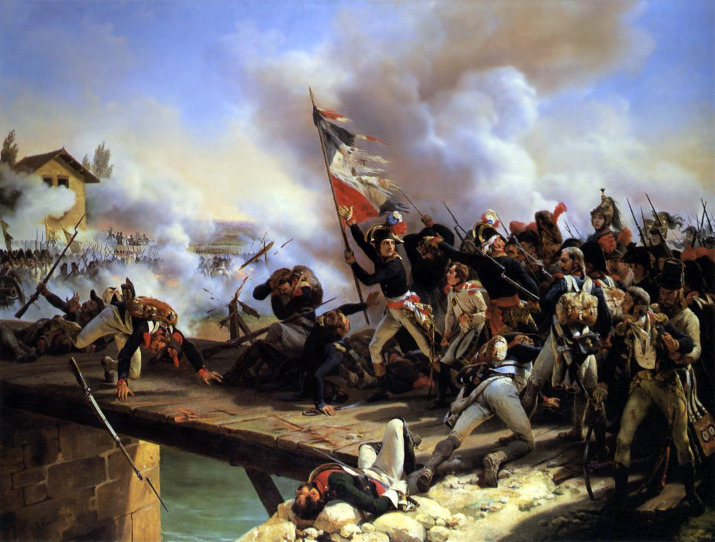 napoleon bonaparte leading his troops over the bridge of arcol